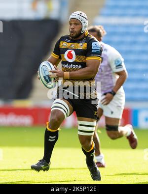 Coventry, Großbritannien. 09. Oktober 2022. Nizaam Carr von Wasps Rugby während des Spiels der Gallagher Premiership Wasps gegen Northampton Saints in der Coventry Building Society Arena, Coventry, Großbritannien, 9.. Oktober 2022 (Foto von Nick Browning/News Images) in Coventry, Großbritannien am 10/9/2022. (Foto von Nick Browning/News Images/Sipa USA) Quelle: SIPA USA/Alamy Live News Stockfoto