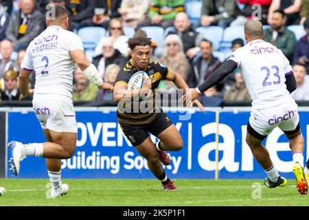 Coventry, Großbritannien. 09. Oktober 2022. Gabriel Oghre von Wasps Rugby während des Spiels der Gallagher Premiership Wasps gegen Northampton Saints in der Coventry Building Society Arena, Coventry, Großbritannien, 9.. Oktober 2022 (Foto von Nick Browning/News Images) in Coventry, Großbritannien am 10/9/2022. (Foto von Nick Browning/News Images/Sipa USA) Quelle: SIPA USA/Alamy Live News Stockfoto