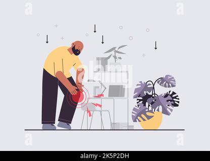 Mann mit Sehnen Knieschmerzen Entzündung der Muskeln Schmerzen im Körper Krankheitssymptome ungesunde Körperkrankheit Stock Vektor