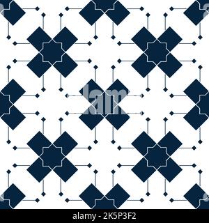 Blaues islamisches Muster. Orientalische Tartanstruktur. Geometrisches, nahtloses Blumenmuster. Abstrakter Hintergrund. Winterschmuck. Vintage-Tapete. Stockfoto