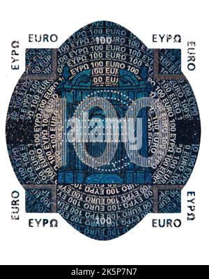 Fragment einer 100-Euro-Banknote auf transparentem Hintergrund für Designzwecke Stockfoto