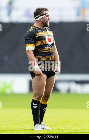 Coventry, Großbritannien. 09. Oktober 2022. Robin Hislop von Wasps Rugby während des Spiels der Gallagher Premiership Wasps gegen Northampton Saints in der Coventry Building Society Arena, Coventry, Großbritannien, 9.. Oktober 2022 (Foto von Nick Browning/News Images) in Coventry, Großbritannien am 10/9/2022. (Foto von Nick Browning/News Images/Sipa USA) Quelle: SIPA USA/Alamy Live News Stockfoto