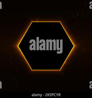 Goldene Sechseck-Form mit Leuchteffekt isoliert auf schwarzem Hintergrund. Leuchtender Bilderrahmen. Goldener Luxus realistische Grenze. Hochzeit, Mütter oder Stock Vektor
