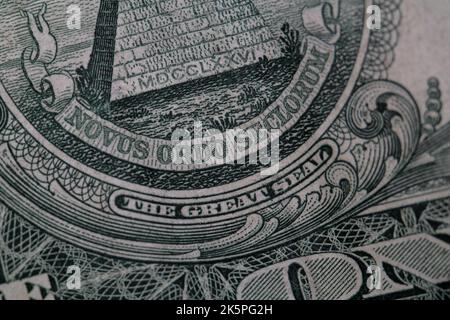 Ein Dollar Rechnung große Dichtung Pyramide Detail aus der Nähe Stockfoto