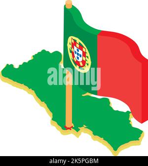 Symbolsymbol Portugal isometrischer Vektor. Nationale portugiesische Flagge auf der Landkarte. Staatssymbol, Landesgebiet Stock Vektor