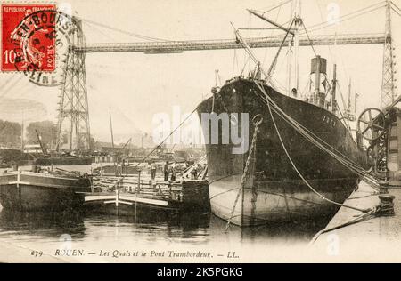 Blick auf den Hafen von Rouen in Frankreich zu Beginn des 20. Jahrhunderts Stockfoto