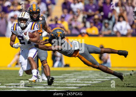 Christian Charles (14) macht einen Tauchversuch, als die LSU Tigers Running Back Josh Williams (27) den bal trägt Stockfoto