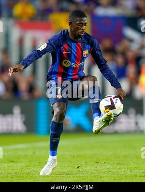 Barcelona, Spanien. 09. Oktober 2022. Ousmane Dembele vom FC Barcelona Ousmane Dembele vom FC Barcelona während des La Liga-Spiels zwischen FC Barcelona und RC Celta spielte am 9. Oktober 2022 im Spotify Camp Nou Stadium in Barcelona, Spanien. (Foto von Sergio Ruiz/PRESSIN) Quelle: PRESSINPHOTO SPORTS AGENCY/Alamy Live News Stockfoto