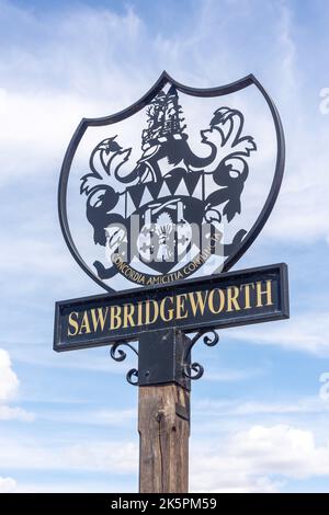 Stadtschild, London Road, Sawbridgeworth, Hertfordshire, England, Vereinigtes Königreich Stockfoto