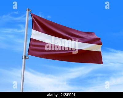 Schöne Lettland Flagge winkt im Wind mit Himmel Hintergrund - 3D Abbildung - 3D rendern Stockfoto