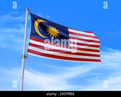 Schöne Malaysia Flagge winkt im Wind mit Himmel Hintergrund - 3D Abbildung - 3D Rendern Stockfoto