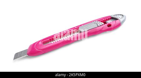 Rosafarbenes Gebrauchsmesser auf weißem Hintergrund Stockfoto