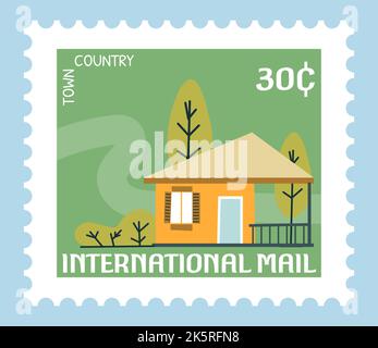 Internationale Post, Poststempel mit Architektur Stock Vektor