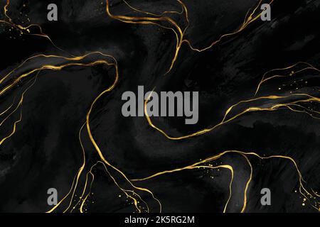 Hintergrundvektor mit luxuriöser Struktur aus schwarzem und goldenem Marmor. Panorama Marbling Texture Design für Banner, Einladung, Wallpaper, Header, Website, Drucken Sie eine Stock Vektor