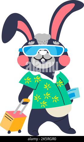 Lustiger Hase, der mit Gepäck-Vektor in den Urlaub fährt Stock Vektor