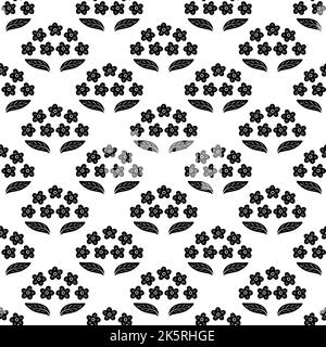 Hintergrund mit Blumenmuster in Schwarz und Weiß. Vektor nahtlose Wiederholung von Blumen und Blättern. Stock Vektor