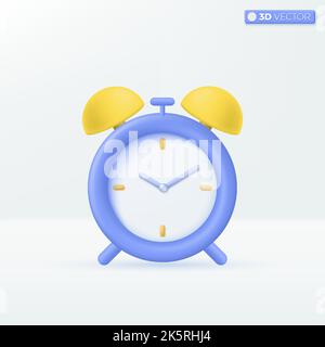 Symbole für Wecker. Zeitmessung, Erinnerung, klassische Tischuhr, Deadline-Konzept. 3D Vektor isoliertes Illustrationsdesign. Cartoon Pastell Minima Stock Vektor