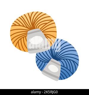 Set von Garnkugeln zum Stricken und Häkeln in blauen und gelben Farben Vektor Stock Vektor