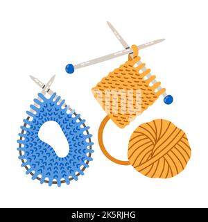 Set von Stricknadeln Garnkugeln in blau und gelb Farben Vektor Stock Vektor