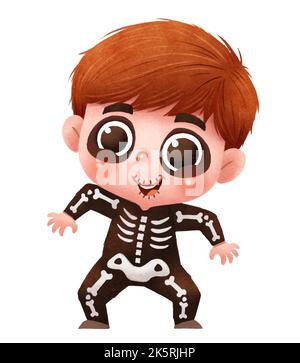 Vektor-Illustration von niedlichen Cartoon Kinder. Frohe Halloween. Skelett Kostüm. Stock Vektor