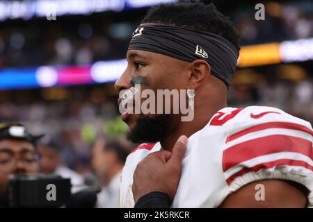 London, Großbritannien. 9.. Oktober 2022; Tottenham Hotspur Stadium. Tottenham, London, England; NFL UK Football, New York Giants versus Greenbay Packers: New York Giants Running Back Saquon Barkley (26) Credit: Action Plus Sports Images/Alamy Live News Stockfoto