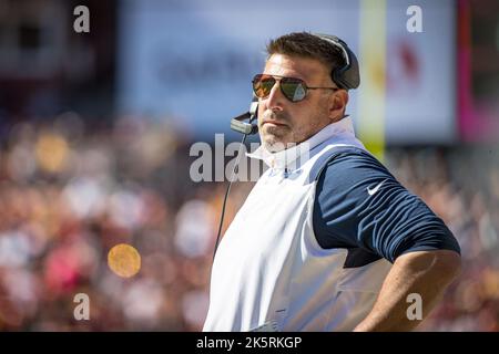 Landover, MD, USA. 9.. Oktober 2022. Während des Spiels zwischen den Tennessee Titans und Washington Commanders spielten sie im FedEx Field in Landover, MD. Fotograf: Cory Royster. Kredit: csm/Alamy Live Nachrichten Stockfoto