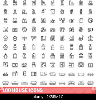 100 Haus-Icons gesetzt. Skizzieren Sie die Darstellung von 100 Haus-Symbole Vektor-Set isoliert auf weißem Hintergrund Stock Vektor