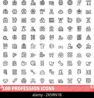 100 Berufssymbole eingestellt. Skizzieren Sie die Darstellung von 100 Profession Icons Vektorset isoliert auf weißem Hintergrund Stock Vektor
