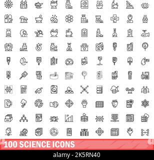 100 Wissenschaftssymbole eingestellt. Skizzieren Sie die Darstellung von 100 Wissenschaftssymbolen, die auf weißem Hintergrund isoliert sind Stock Vektor