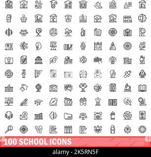 100 Schulsymbole eingestellt. Skizzieren Illustration von 100 Schule Symbole Vektor-Set isoliert auf weißem Hintergrund Stock Vektor