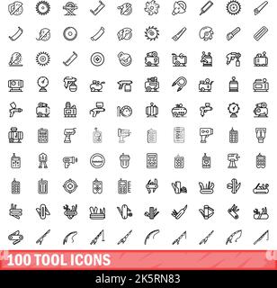 100 Werkzeugsymbole eingestellt. Skizzieren Sie die Darstellung von 100 Werkzeugsymbolen, die auf weißem Hintergrund isoliert sind Stock Vektor