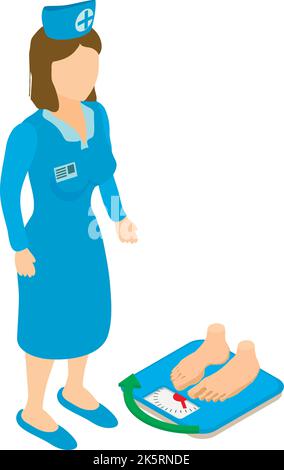 Isometrischer Vektor des Symbols für medizinische Untersuchungen. Medizinische Pflegeund, Patient auf Bodenskala. Gesundheit, gesunder Lebensstil Stock Vektor