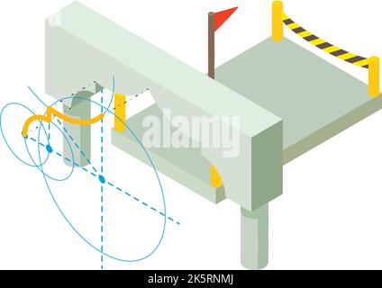 Isometrischer Vektor des Rekonstruktionssymbols. Arch-Projekt und eingezäunte Baustelle. Planung, Bau, Reparatur Stock Vektor