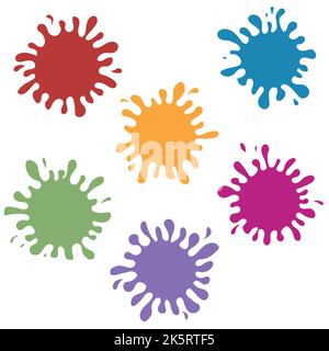 Bunte Farbspritzer, Blots mit Tropfen, farblich isolierte Vektorgrafik. Eine Reihe von Farbspritzern Stock Vektor