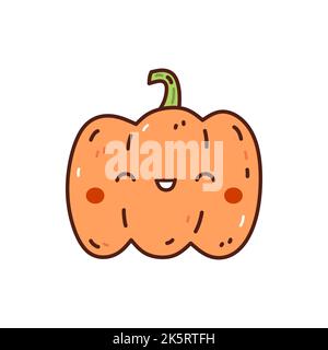 Niedlich und lustig orange Kürbis isoliert auf weißem Hintergrund. Vektor-handgezeichnete Illustration im Doodle-Stil. Kawaii-Charakter. Perfekt für Karten, Dekor Stock Vektor
