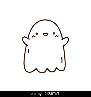 Niedlicher und lustiger Geist auf weißem Hintergrund isoliert. Vektor-handgezeichnete Illustration im Doodle-Stil. Kawaii-Charakter. Perfekt für Karten, Dekorationen Stock Vektor