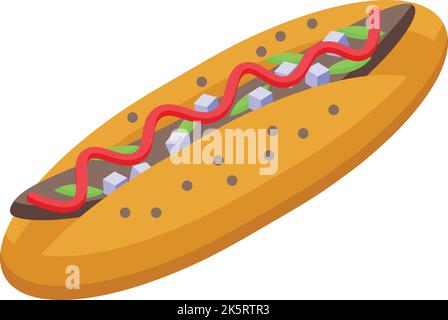Isometrischer Vektor des Hotdog-Symbols. Stand für Lebensmittel. Stadtmarkt Stock Vektor