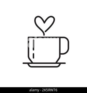 Flache Linienvektorikone für Kaffeetasse mit Herz Stock Vektor