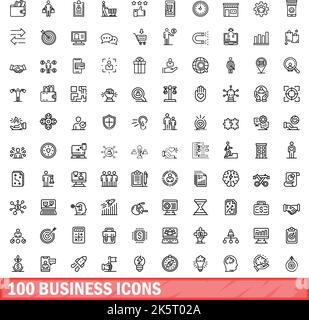 100 Business-Icons gesetzt. Skizzieren Sie die Darstellung von 100 Geschäftssymbolen, die auf weißem Hintergrund isoliert sind Stock Vektor