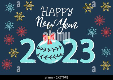 Pinselstrich 2023-Abbildung für Neujahrsgrußkarte. Vektorvorlage für Banner, Web, soziale Netzwerke, Cover und Kalender. Grunge-Schild 2023 isola Stock Vektor