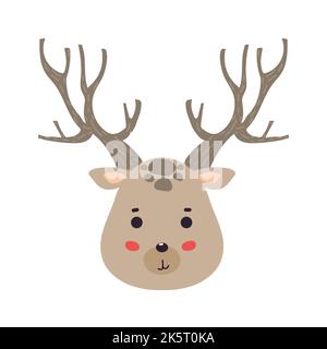 Cute christmas Deer Kopf Illustration isoliert auf weiß. Stock Vektor