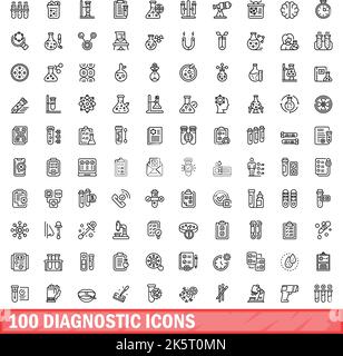 100 Diagnosesymbole eingestellt. Übersichtsdarstellung von 100 Diagnosesymbolen Vektorset isoliert auf weißem Hintergrund Stock Vektor
