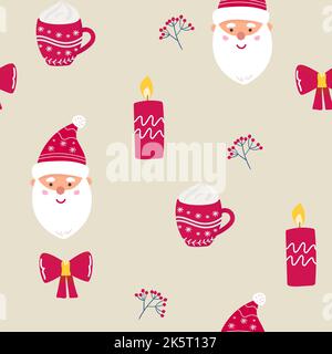 Nahtlose Weihnachten Muster mit Cartoon Weihnachtsmann. Geschenkpapier. Perfekt für Urlaubseinladungen, Winter-Grußkarten, Tapeten und Geschenke Stock Vektor