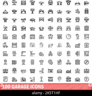 100 Garagensymbole eingestellt. Skizzieren Sie die Darstellung von 100 Garagensymbolen Vektorset isoliert auf weißem Hintergrund Stock Vektor