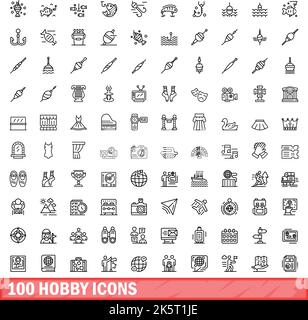 100 Hobby Icons Set. Skizzieren Illustration von 100 Hobby-Symbole Vektor-Set isoliert auf weißem Hintergrund Stock Vektor