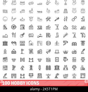 100 Hobby Icons Set. Skizzieren Illustration von 100 Hobby-Symbole Vektor-Set isoliert auf weißem Hintergrund Stock Vektor