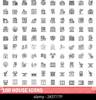 100 Haus-Icons gesetzt. Skizzieren Sie die Darstellung von 100 Haus-Symbole Vektor-Set isoliert auf weißem Hintergrund Stock Vektor