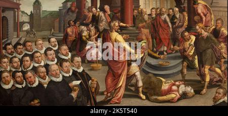 Tod von Sapphira, c. 1580. Gefunden in der Sammlung der Musée des Beaux-Arts, Verviers. Stockfoto