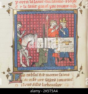 Prozession du Saint Graal. Aus Roman de Perceval le Gallois et continuations, um 1330. Gefunden in der Sammlung der Biblioth&#XE8;que Nationale de France. Stockfoto