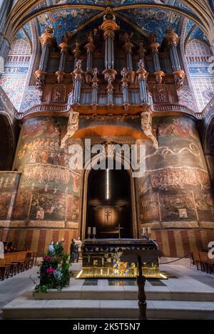 Fresko „das jüngste Gericht“ mit den Qualen der Verurteilten. Kathedrale Basilika der Heiligen Cecilia (auch als Albi-Kathedrale bekannt). Erbaut zwischen 1282 und 148 Stockfoto